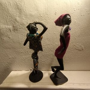 Metal Elegant Black Figurine Set with Colorful Accents About 10 Tall